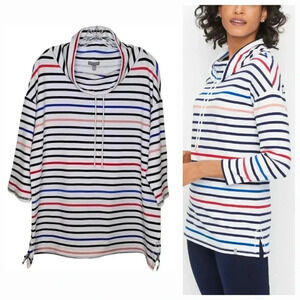 T by Talbots Women's Plus Size 2X Topsail Funnel Neck 3/4 Sleeve Nautical Top